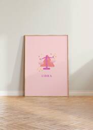 Libra Print, Art Horoscope Zodiac Gift, Astrology Poster, Star Sign Wall Art, Pink Gift - thumbnail 1
