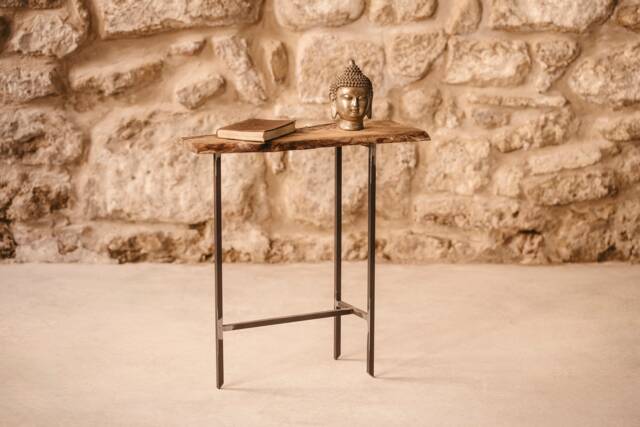 Wooden Side Table With Steel Legs/Coffee Recycled Wood Iron Side Coffee - image 1