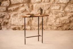 Wooden Side Table With Steel Legs/Coffee Recycled Wood Iron Side Coffee - thumbnail 1
