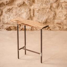Wooden Side Table With Steel Legs/Coffee Recycled Wood Iron Side Coffee - thumbnail 3