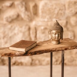 Wooden Side Table With Steel Legs/Coffee Recycled Wood Iron Side Coffee - thumbnail 2