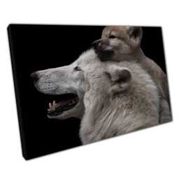Arctic Wolf Mother & Pup Canvas Print Wildlife Photography Wall Art For Home Office Decor - thumbnail 1