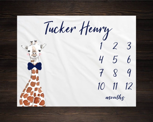 Giraffe Milestone Blanket Monthly Baby Growth Tracker Minky Fleece Shower Newborn Gift For Gender Neutral Boy - image 1