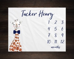 Giraffe Milestone Blanket Monthly Baby Growth Tracker Minky Fleece Shower Newborn Gift For Gender Neutral Boy - thumbnail 1