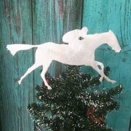 Race Horse & Jockey Silhouette, Order As Tree Topper, Wall Art, Yard Or Garden Stake, Holiday Decoration, Christmas, Aluminum, Kentucky - thumbnail 4