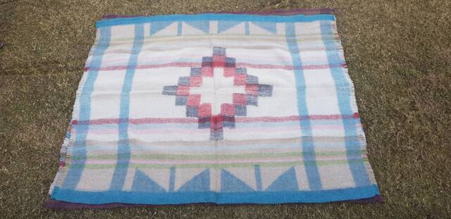 Traditional Ethnic Nepali Radhi Rug - Handmade Boiled Wool - Large, Blue - image 1
