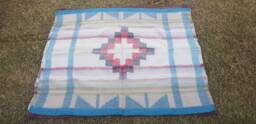 Traditional Ethnic Nepali Radhi Rug - Handmade Boiled Wool - Large, Blue - thumbnail 1