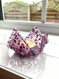 Handmade Purple Fused Glass Candle Holder