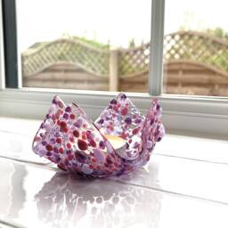 Handmade Purple Fused Glass Candle Holder - thumbnail 2