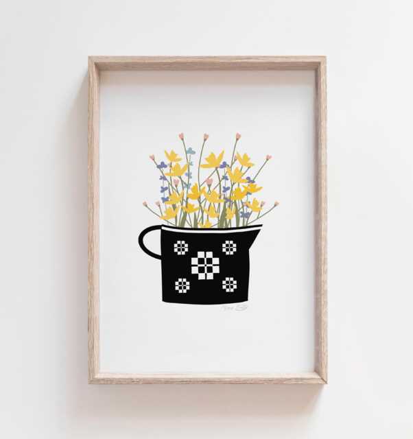 Flowerjug Print, Print Jwg O Flodau, Blodau Gwyllt, Wildflowers, Welsh Gifts, Daffodils, Daffodil, Blanket - image 1