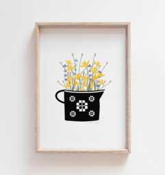 Flowerjug Print, Print Jwg O Flodau, Blodau Gwyllt, Wildflowers, Welsh Gifts, Daffodils, Daffodil, Blanket - thumbnail 1