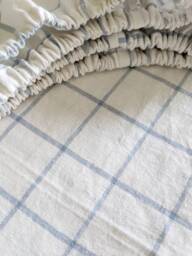Light Blue Linen Crib Sheet Neutral Baby Bedding Grid - Custom Made in Usa Cotton Linen Nestig Wave Cloud