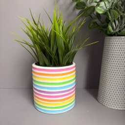 Hand Painted Ceramic Plant Pot, Rainbow Stripe Design. Spring Vibes Plant Pot - thumbnail 3