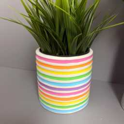 Hand Painted Ceramic Plant Pot, Rainbow Stripe Design. Spring Vibes Plant Pot - thumbnail 4
