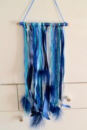 Blue Feather & Driftwood Wall Decoration Handmade - thumbnail 1
