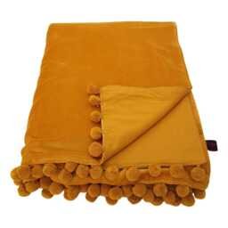 Orange Cotton Velvet Throw, Pom Trim - thumbnail 4