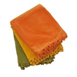 Orange Cotton Velvet Throw, Pom Trim - thumbnail 3