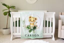 Lion Blanket, Personalized Baby Blanket Gift, Toddler Safari Nursery Decor, Birthday Tropical Jungle