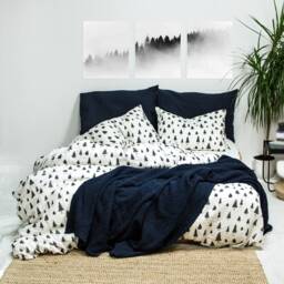 Forest Linen Duvet Cover. Unique Christmas Tree & Forest Print Softened Linen Duvet - thumbnail 2