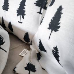 Forest Linen Duvet Cover. Unique Christmas Tree & Forest Print Softened Linen Duvet - thumbnail 4