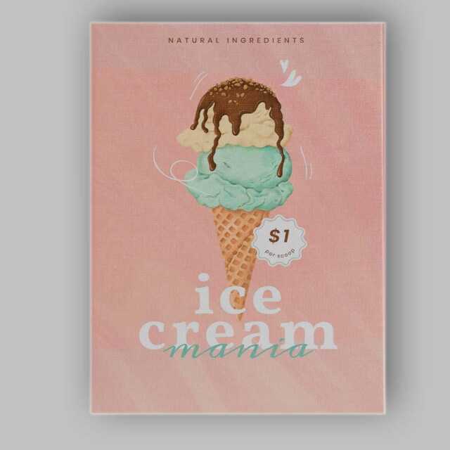 Pastel Mint Chocolate Ice Cream Cone Illustration Canvas Wall Art Print Decor Picture Ready To Hang - image 1