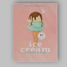 Pastel Mint Chocolate Ice Cream Cone Illustration Canvas Wall Art Print Decor Picture Ready To Hang