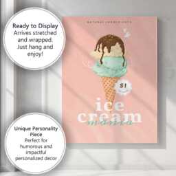 Pastel Mint Chocolate Ice Cream Cone Illustration Canvas Wall Art Print Decor Picture Ready To Hang - thumbnail 3