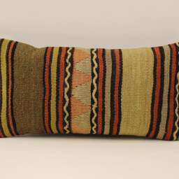 Vintage Turkish Kilim Lumbar Pillow, Handwoven Wool Cushion - 10x20 In - thumbnail 2