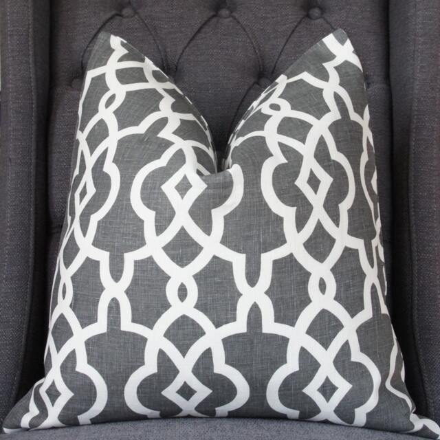 Gray Pillow, Trellis, Designer Decorative Throw Toss Home Furnishing, Decor, Handmade Pillow - image 1