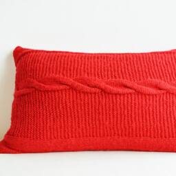 Red Hand Knitted Lumbar Pillow With Mother Of Pearl Buttons , Christmas Decor Holiday Warm Cozy Cable Knit Cushion Cover - thumbnail 2