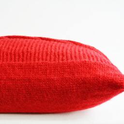 Red Hand Knitted Lumbar Pillow With Mother Of Pearl Buttons , Christmas Decor Holiday Warm Cozy Cable Knit Cushion Cover - thumbnail 3