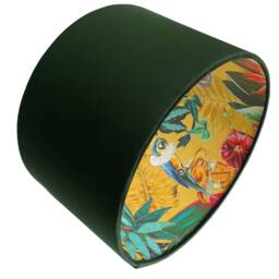 Velvet Parrot Lampshade For Ceiling & Table Lamps, Green, Hot Pink, Ochre Tropical Drum Light Shade - thumbnail 2