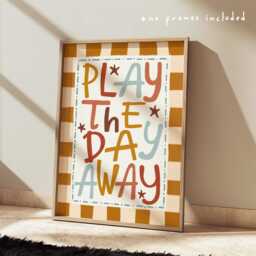 Colourful Play The Day Away Print, Checkered Pattern Children's Prints, Kids Retro Bedroom Playroom, Scandi Nursery Decor - thumbnail 2