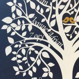Paper Cut Family Tree - Personalised Picture, With Gold Doves, Hobbies & Special Pets - thumbnail 2