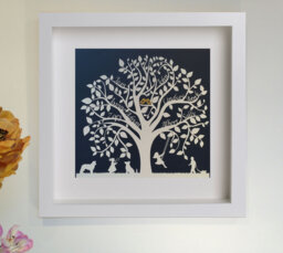 Paper Cut Family Tree - Personalised Picture, With Gold Doves, Hobbies & Special Pets - thumbnail 1