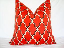 Red Geometric Pillow Cover, Designer Indoor/Outdoor Cushion - thumbnail 1
