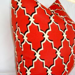 Red Geometric Pillow Cover, Designer Indoor/Outdoor Cushion - thumbnail 3