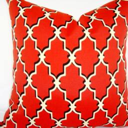 Red Geometric Pillow Cover, Designer Indoor/Outdoor Cushion - thumbnail 2