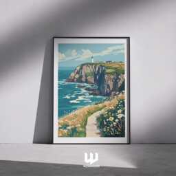 Cornwall Coastal Path Vintage Travel Poster Scenic Cliffside Art - thumbnail 1