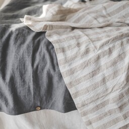 Natural Linen Throw Blanket With White & Natural Stripes. Softened Summer Blanket, Heavier Weight Stonewashed Blanket - thumbnail 2
