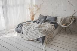 Natural Linen Throw Blanket With White & Natural Stripes. Softened Summer Blanket, Heavier Weight Stonewashed Blanket