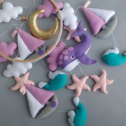 Whale Baby Mobile Felt Ocean Nursery Decor - thumbnail 2