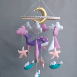 Whale Baby Mobile Felt Ocean Nursery Decor - thumbnail 3