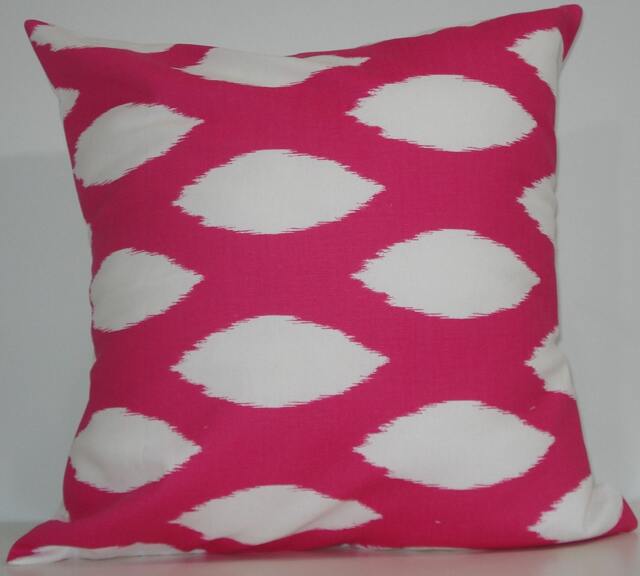 New 18x18 Inch Designer Handmade Pillow Cases in Pink Ikat