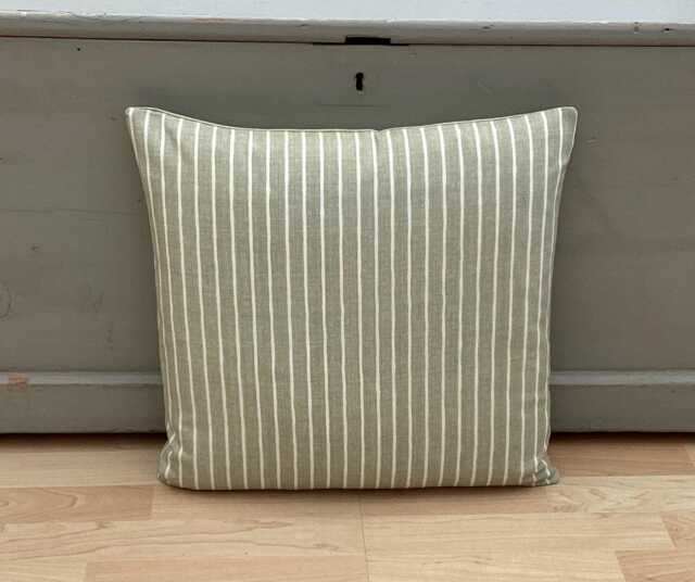 Sage Green Linen Throw Pillow Cover Ticking Stripe Cushion Sham - image 1