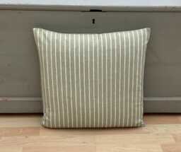 Sage Green Linen Throw Pillow Cover Ticking Stripe Cushion Sham - thumbnail 1