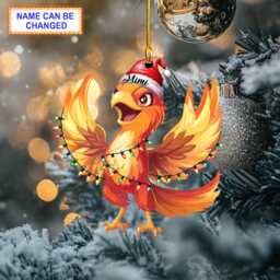 Custom Name Phoenix With Santa Hat Christmas Lights Ornament, Tree Hanging Decor, Flat 2D Ornament - thumbnail 1