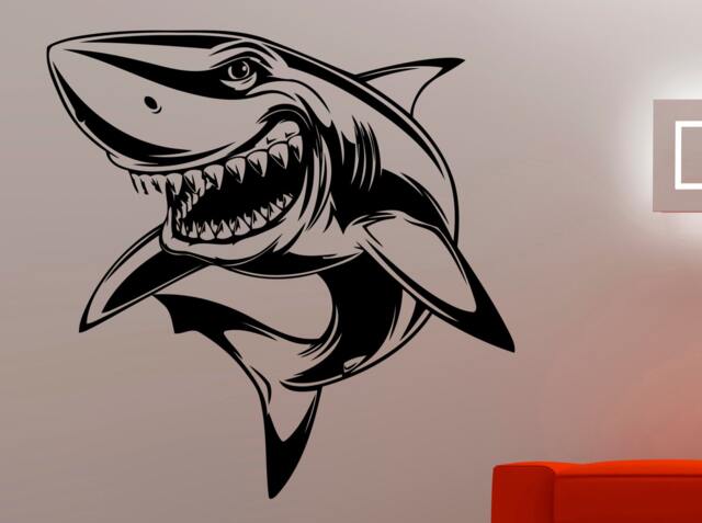 Shark Wall Decal Vinyl Sticker Ocean Animal Decorations Sea Life Art Home Living Room Bedroom Bathroom Decor 2Elacu - image 1