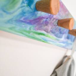 Resin Art Coat Rack With Oak Wall Hanging Hooks, Resin Entryway Or Towel Holder, Custom Epoxy Rack, Oak For Storage - thumbnail 2
