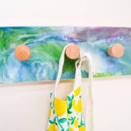 Resin Art Coat Rack With Oak Wall Hanging Hooks, Resin Entryway Or Towel Holder, Custom Epoxy Rack, Oak For Storage - thumbnail 3